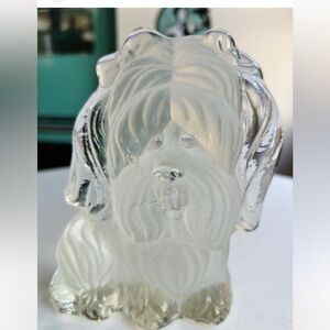 Vintage Viking frosted clear glass solid art dog bookend paperweight Yorkie